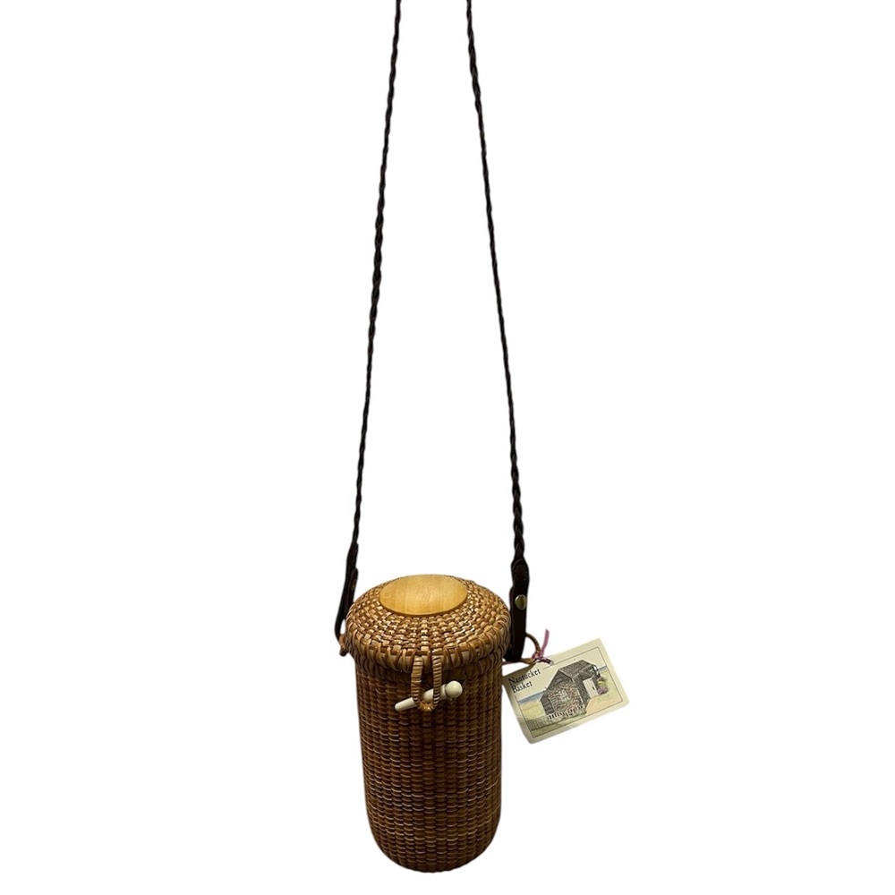 Woven Cylindrical Crossbody Bag in Tan - Picture 7 of 8